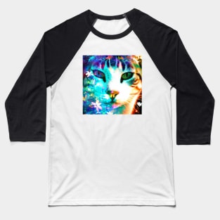 Kitty Cat with a Flower Pattern Baseball T-Shirt